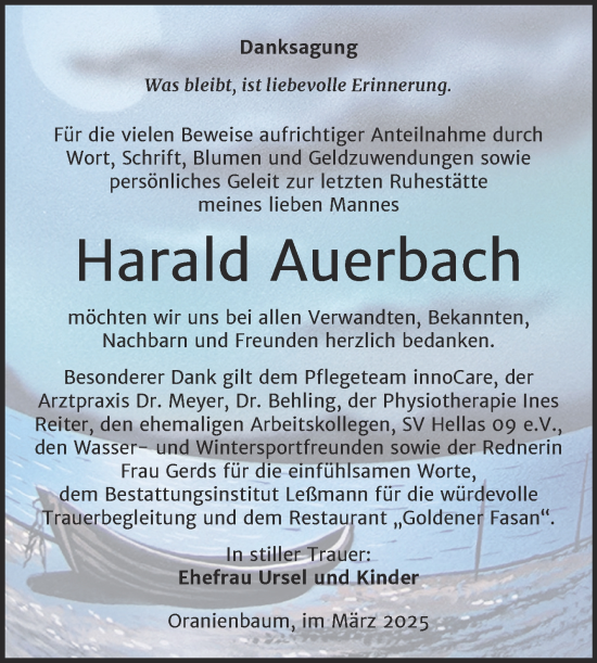 Traueranzeige von Harald Auerbach von Trauerkombi Wittenberg