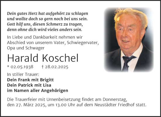 Traueranzeige von Harald Koschel von Mitteldeutsche Zeitung Halle/Saalkreis