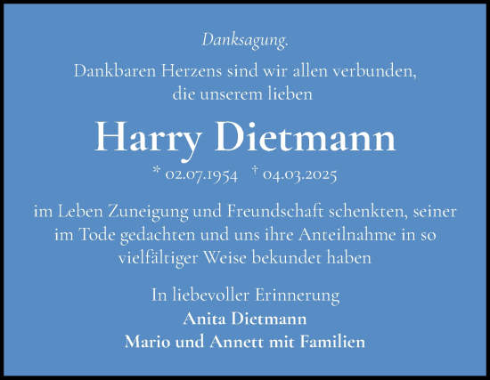 Traueranzeige von Harry Dietmann von Mitteldeutsche Zeitung Halle/Saalkreis