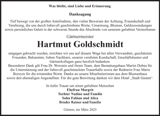 Traueranzeige von Hartmut Goldschmidt 