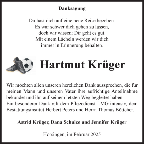 Traueranzeige von Hartmut Krüger von Volksstimme Haldensleben/Wolmirstedt