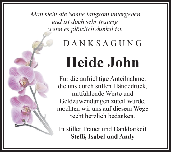 Traueranzeige von Heide John von Volksstimme Schönebeck