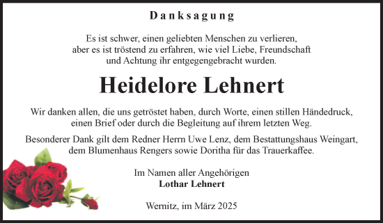 Traueranzeige von Heidelore Lehnert von Volksstimme Altmark West