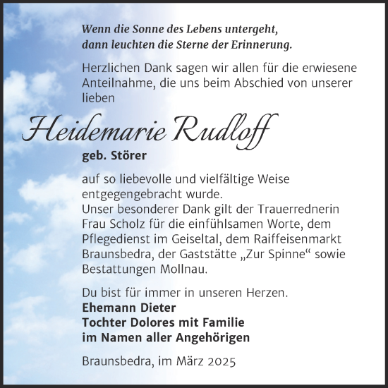Traueranzeige von Heidemarie Rudloff von Trauerkombi Merseburg
