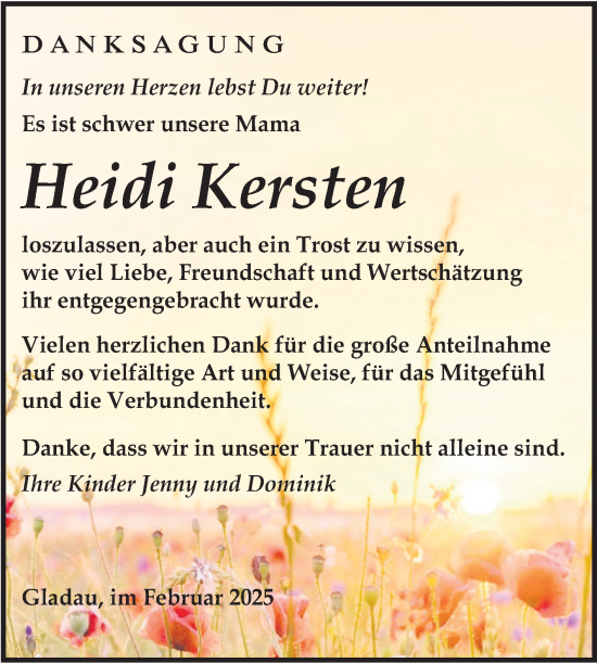 Traueranzeige von Heidi Kersten von Volksstimme Burg/Genthin