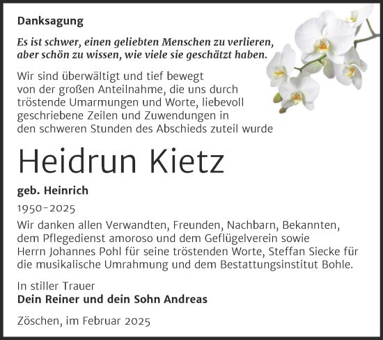 Traueranzeige von Heidrun Kietz von Trauerkombi Merseburg