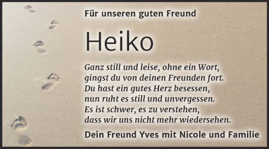 Traueranzeige von Heiko  von Trauerkombi Bernburg