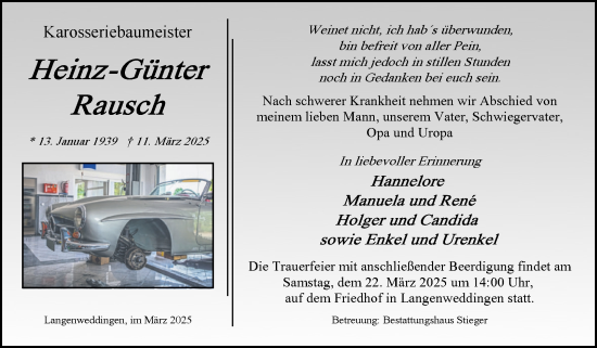 Traueranzeige von Heinz-Günter Rausch von Volksstimme Oschersleben/Wanzleben