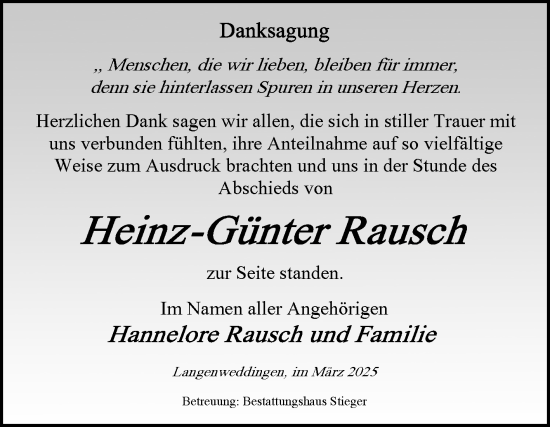 Traueranzeige von Heinz-Günter Rausch von Volksstimme Oschersleben/Wanzleben