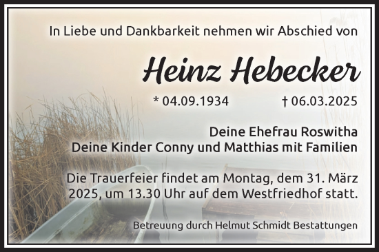 Traueranzeige von Heinz Hebecker von Volksstimme Magdeburg