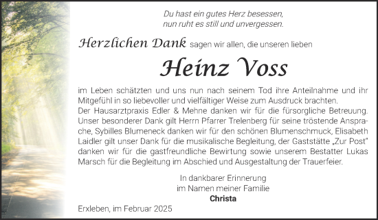 Traueranzeige von Heinz Voss von Volksstimme Haldensleben/Wolmirstedt