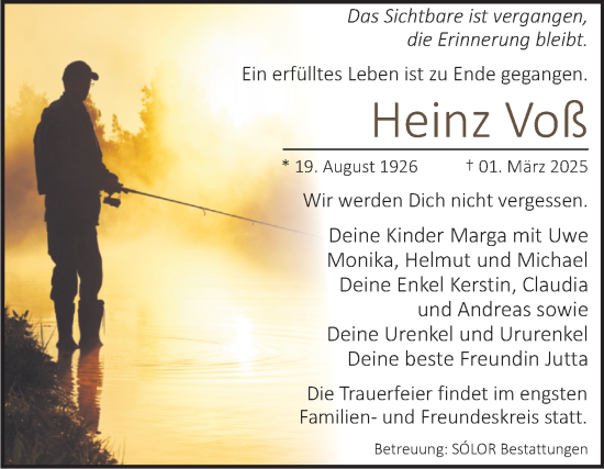 Traueranzeige von Heinz Voß von Volksstimme Magdeburg