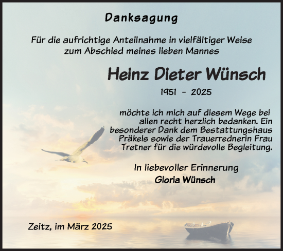 Traueranzeige von Heinz Dieter Wünsch von Trauerkombi Zeitz