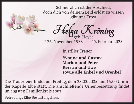 Traueranzeige von Helga Kröning von Volksstimme Magdeburg