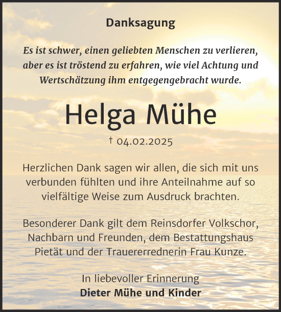 Traueranzeige von Helga Mühe von Trauerkombi Wittenberg