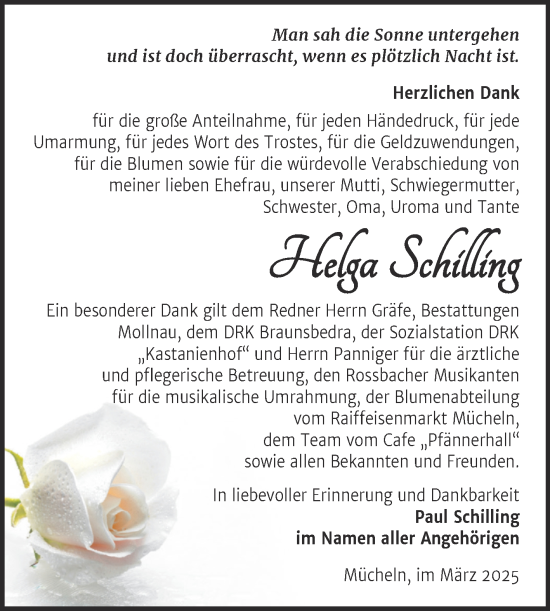Traueranzeige von Helga Schilling von Trauerkombi Merseburg