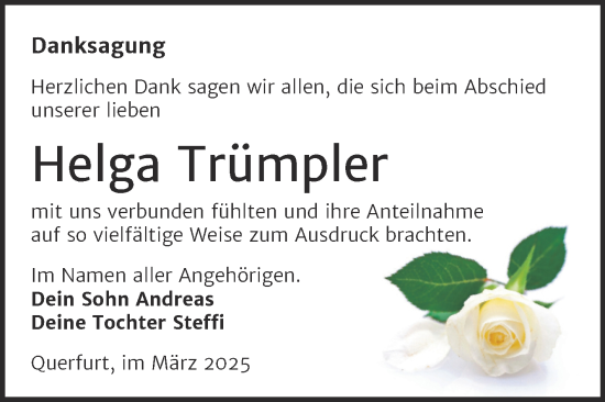 Traueranzeige von Helga Trümpler von Trauerkombi Merseburg