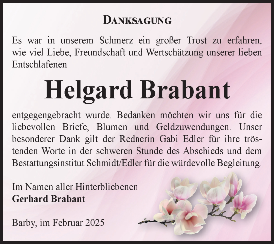 Traueranzeige von Helgard Brabant von Volksstimme Schönebeck