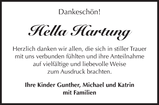 Traueranzeige von Hella Hartung von Volksstimme Wernigerode