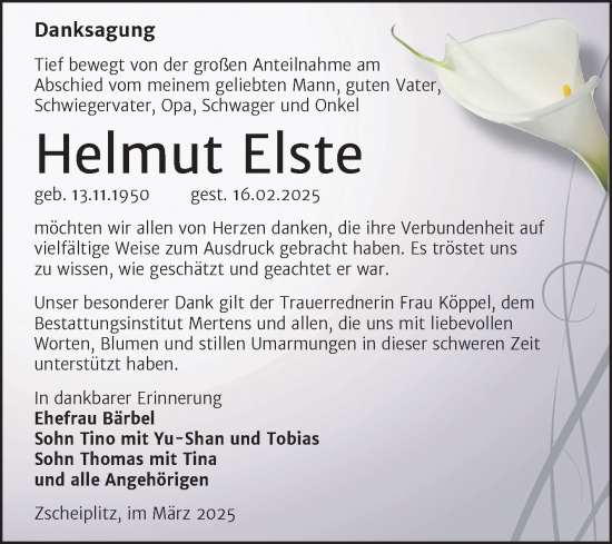 Traueranzeige von Helmut Elste von Super Sonntag Naumburg/Nebra