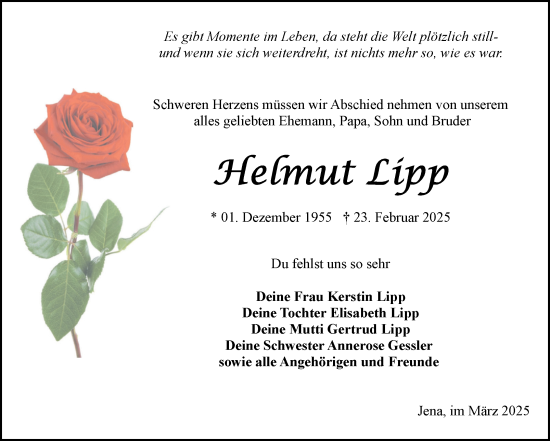 Traueranzeige von Helmut Lipp von Volksstimme Altmark Ost