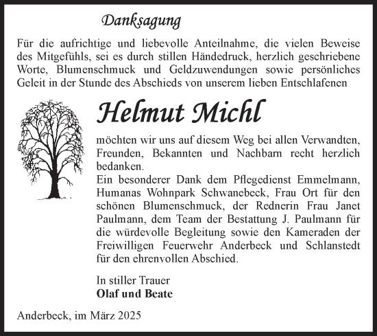 Traueranzeige von Helmut Michl von Volksstimme Halberstadt