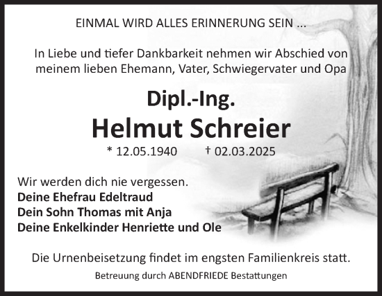 Traueranzeige von Helmut Schreier von Volksstimme Magdeburg