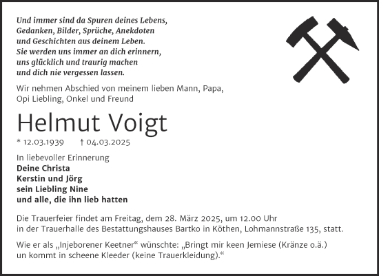 Traueranzeige von Helmut Voigt von Trauerkombi Köthen