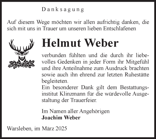 Traueranzeige von Helmut Weber von Volksstimme Oschersleben/Wanzleben