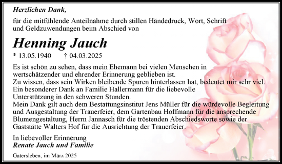 Traueranzeige von Henning Jauch von Trauerkombi Aschersleben