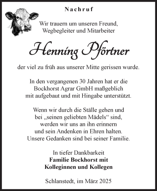 Traueranzeige von Henning Pförtner von Volksstimme Halberstadt
