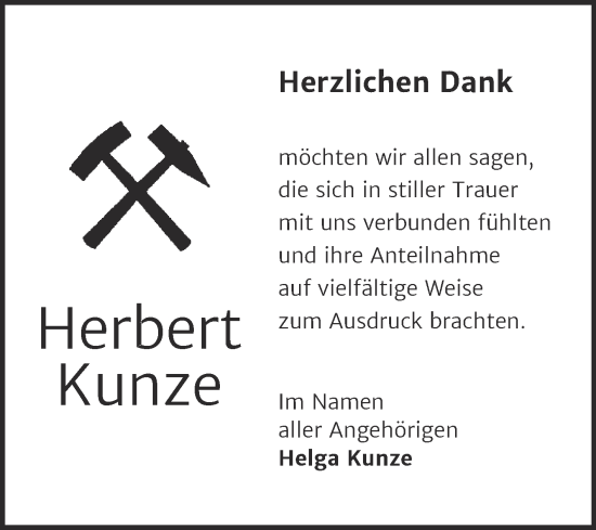 Traueranzeige von Herbert Kunze von Trauerkombi Sangerhausen