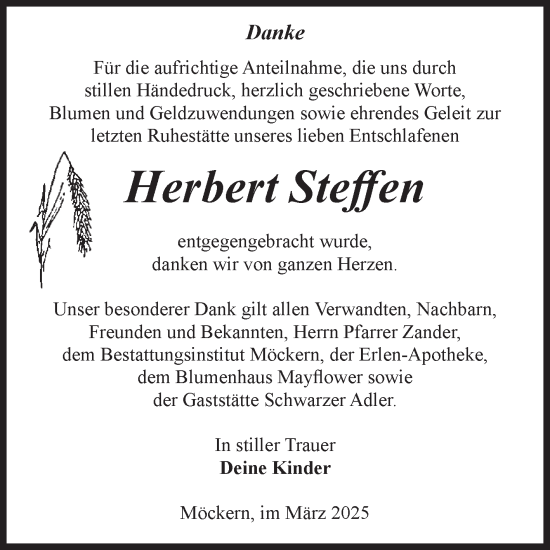 Traueranzeige von Herbert Steffen von Volksstimme Burg/Genthin