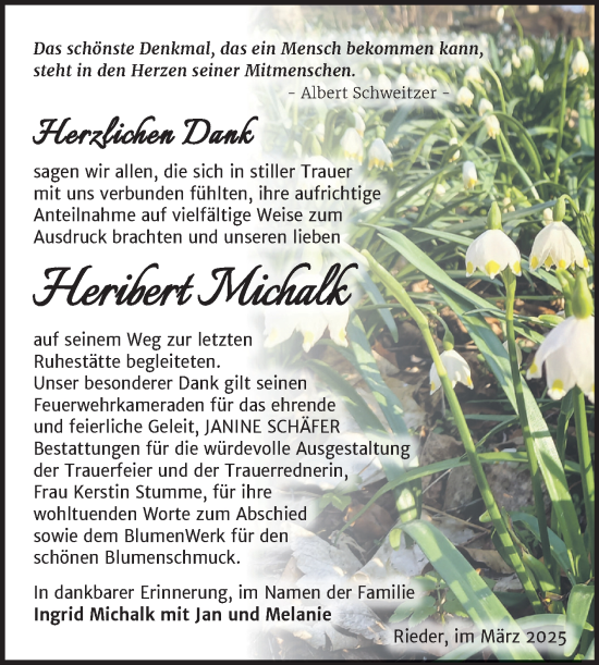 Traueranzeige von Heribert Michalk von Trauerkombi Quedlinburg