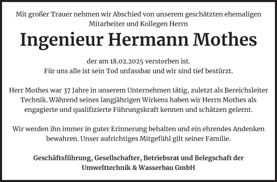 Traueranzeige von Hermann Mothes von Mitteldeutsche Zeitung Quedlingburg
