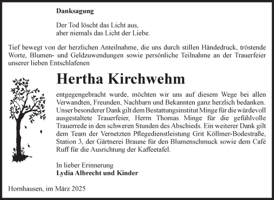 Traueranzeige von Hertha Kirchwehm von Volksstimme Oschersleben/Wanzleben