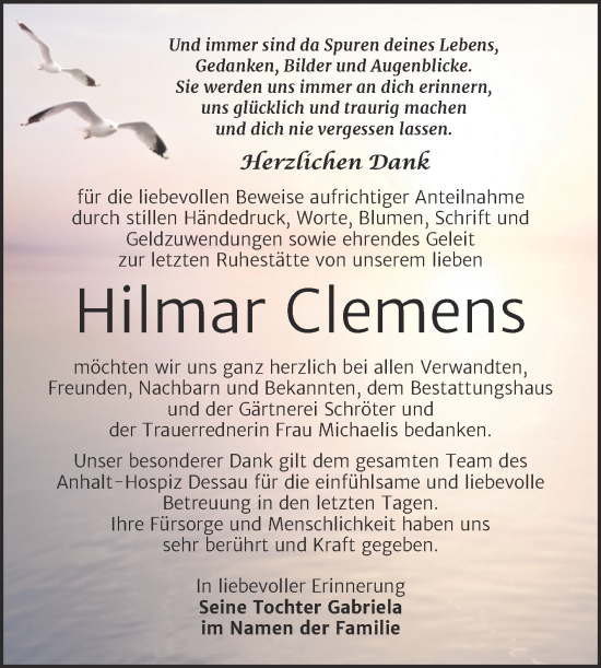 Traueranzeige von Hilmar Clemens von Trauerkombi Bitterfeld