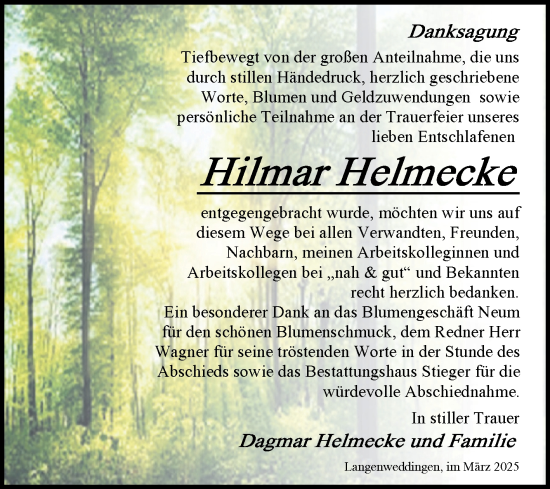 Traueranzeige von Hilmar Helmecke von Volksstimme Oschersleben/Wanzleben