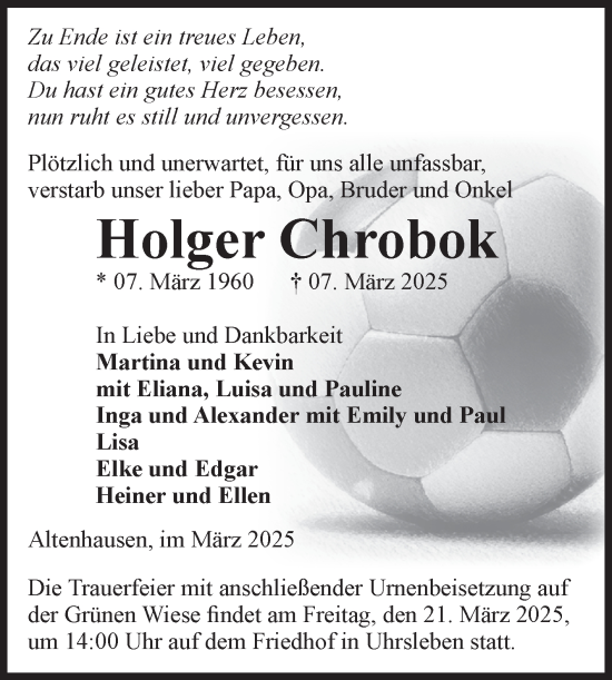 Traueranzeige von Holger Chrobok von Volksstimme Haldensleben/Wolmirstedt