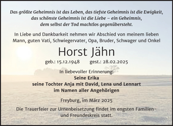 Traueranzeige von Horst Jähn von Naumburger Tageblatt