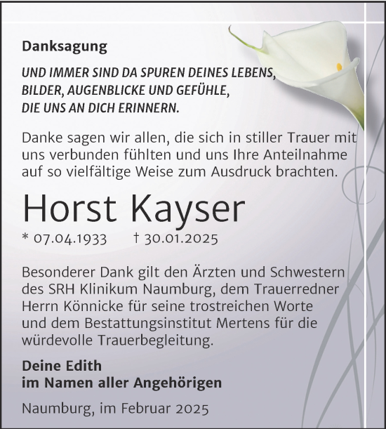 Traueranzeige von Horst Kayser von Super Sonntag Naumburg/Nebra