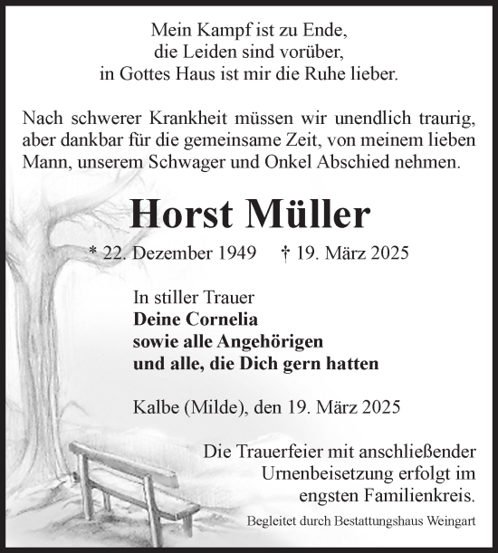 Traueranzeige von Horst Müller von Volksstimme Altmark West