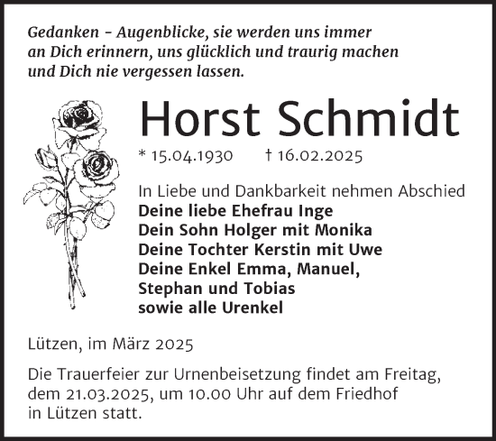 Traueranzeige von Horst Schmidt von Trauerkombi Weißenfels