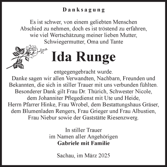 Traueranzeige von Ida Runge von Volksstimme Altmark West