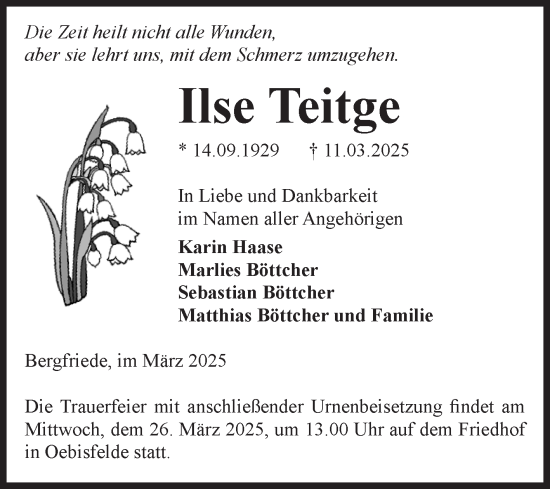 Traueranzeige von Ilse Teitge von Volksstimme Altmark West