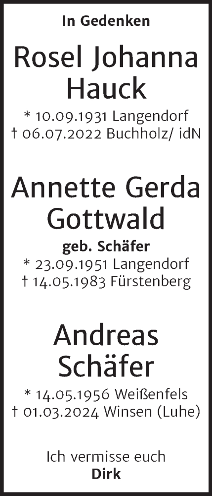 Traueranzeige von In Gedenken   von Mitteldeutsche Zeitung Weißenfels
