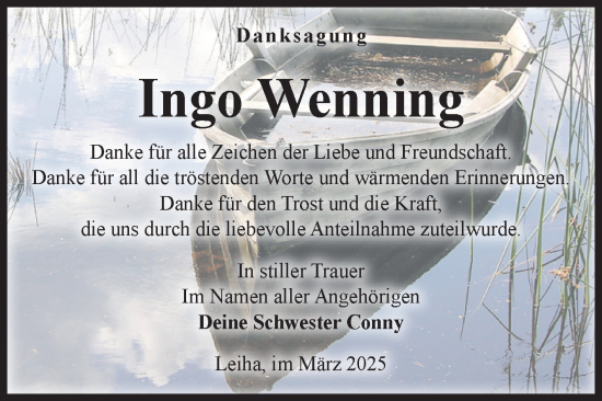 Traueranzeige von Ingo Wenning von Volksstimme Burg/Genthin