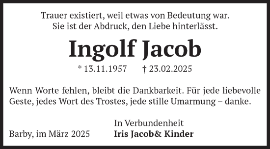 Traueranzeige von Ingolf Jacob von Volksstimme Schönebeck