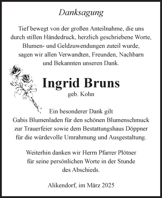 Traueranzeige von Ingrid Bruns von Volksstimme Oschersleben/Wanzleben