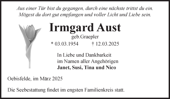 Traueranzeige von Irmgard Aust von Volksstimme Altmark West